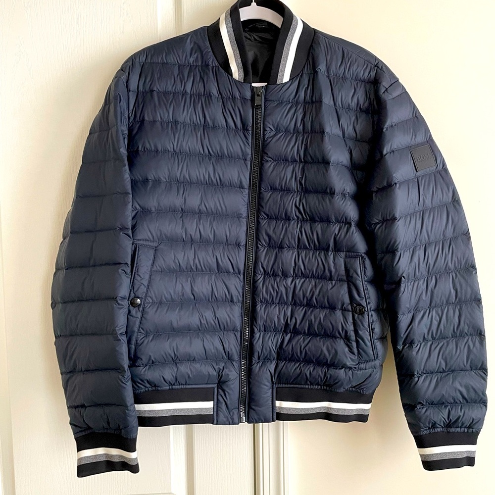 BOSS Navy Blue Quilted Bomber Jacket size 40R